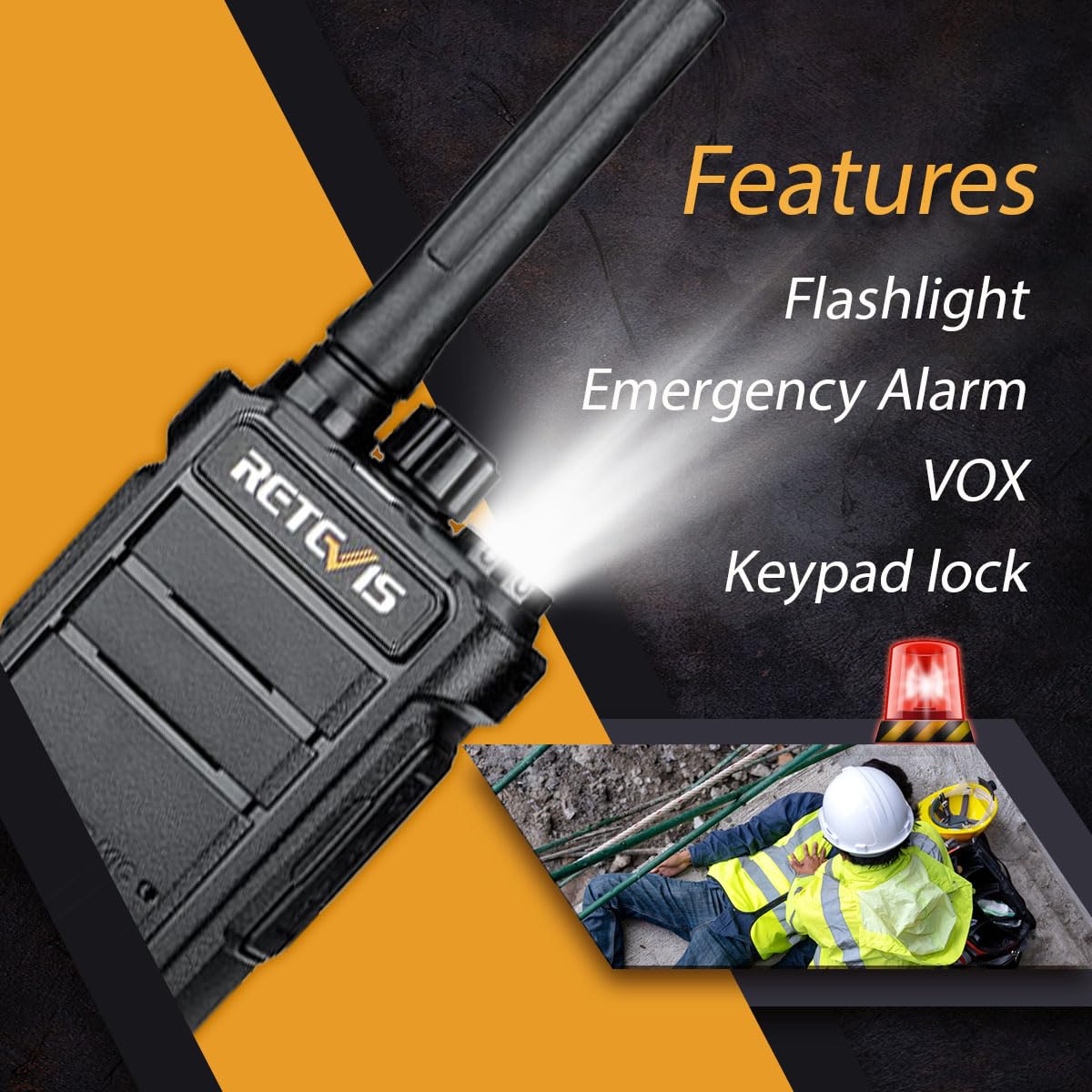 Retevis RB26 Two Way Radio Long Range with Earpiece, Rechargeable Walkie Talkies with 6 Way Charger, 21-Hours, USB-C, Flashlight, GMRS Repeater Capable, 2 Way Radio for Hotel Security Jobsite(6 Pack)