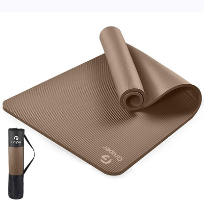 Gruper Thick Yoga Mat Non Slip, Large Size 72" L x 32" W x 0.6" TH, Premium Exercise & Fitness Mat with Carrying Strap and Bag, Workout Mats for Home (Brown, 0.6 * 32 * 72 Inches)