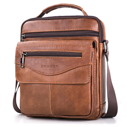 SPAHER Men Leather Handbags Shoulder Bags Messenger Business Bag Crossbody Satchel Sling Waterproof Travel Bag Daily Man Bag with Adjustable Shoulder Strap for Ipad 11 Inch Brown