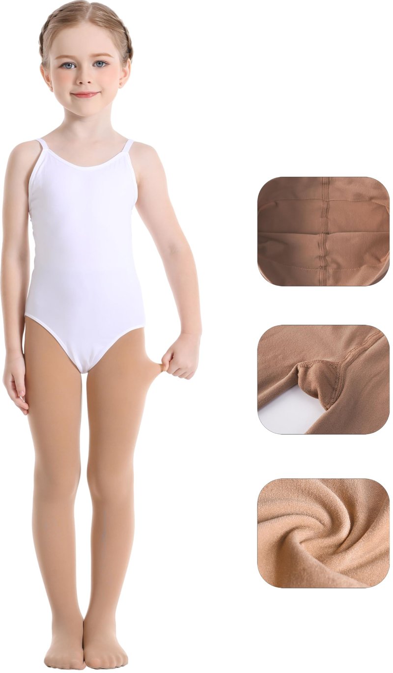 Yitoco Girls Soft Tights Seamless Dance Ballet Leggings for Toddlers Kids Students Tan Stocking Footed Tights (1 Pairs, Nude, 6-8 Years, YOTS01-SK-1CM)