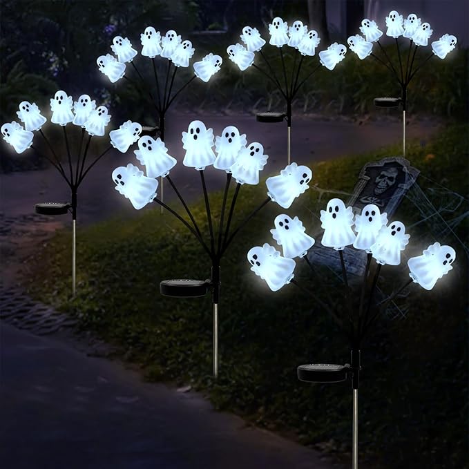SUNNYPARK Set of 3 Halloween Ghost Lights Outdoor Solar Pathway Lights with 18 Cool White LEDs for Garden Yard Lawn Patio Decorations