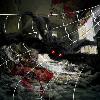 EZIGO 212'' Triangular Huge Halloween Spider Web 49" Giant Fake Spider for Outdoor Halloween Decorations with Stretch Cobweb, halloween Party Supplies for Indoor Home Yard Haunted House Décor