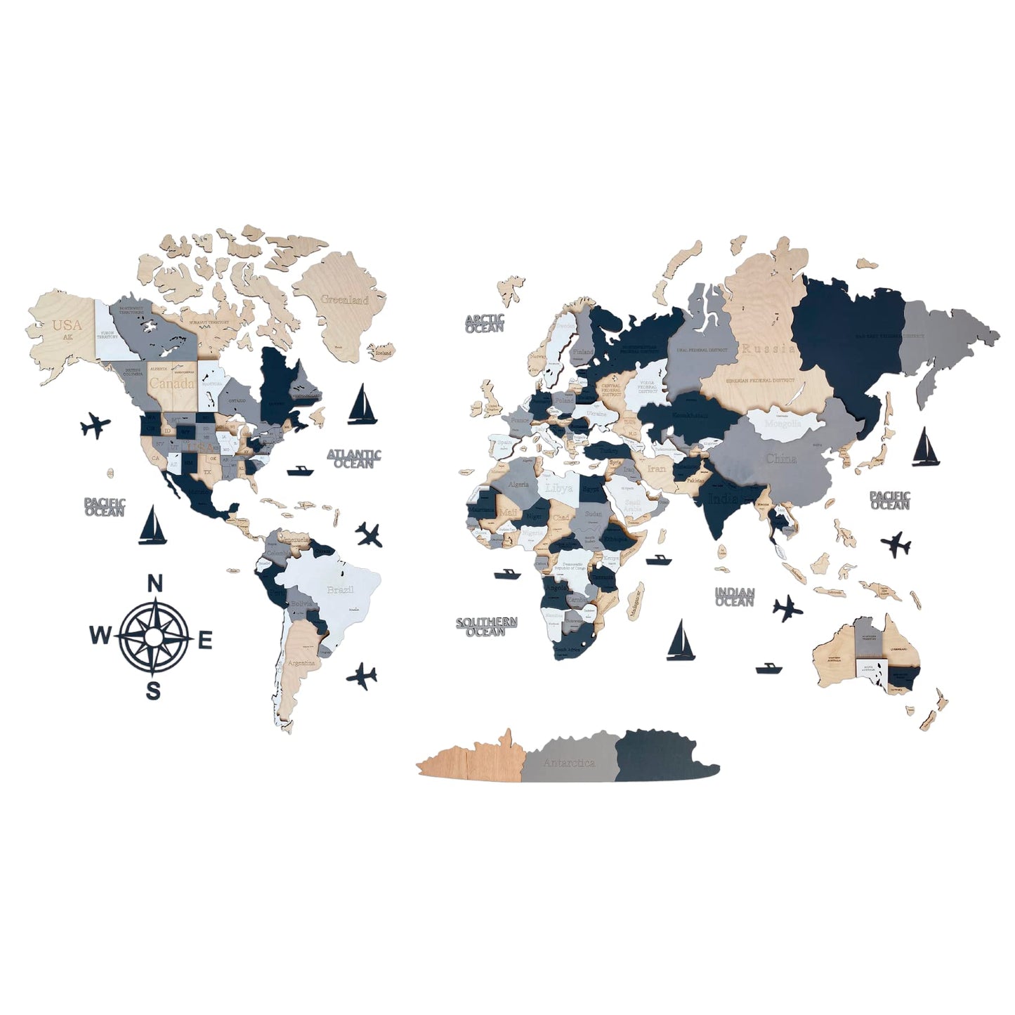 Wooden World Map 3D Art Large Wall Decor - Size (M, L, XL) Any Occasion Gift Idea - Wall Art For Home, Kitchen or Office (SIZE L, ALASKA)