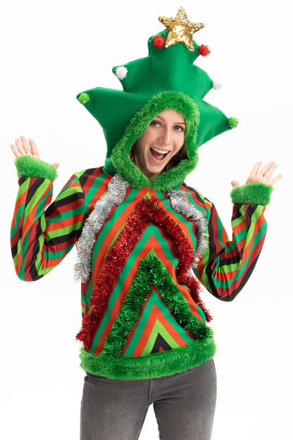 Women Ugly Christmas Hoodie for Adult Men`s Unisex Xmas Hooded Sweater Pullover for Party Festive Tinsel Rocks Medium