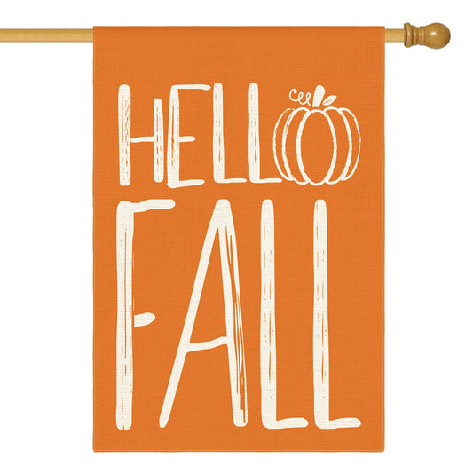 AVOIN colorlife Hello Fall Pumpkin House Flag 28x40 Inch Double Sided Outside, Autumn Seasonal Rustic Yard Outdoor Decorative Flag