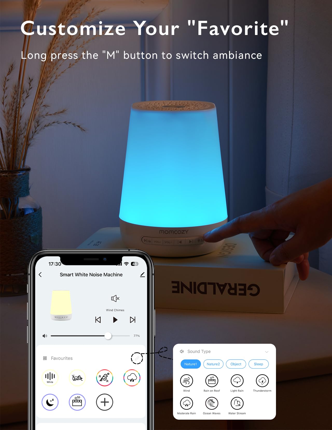 Momcozy White Noise Machine,Sound Machine for Baby Adults with 7 Colour Night Light,34 Soothing SoundsTherapy for Sleeping Nursery, White Noise APP Control,Timer,USB Rechargeable,Office Home Travel
