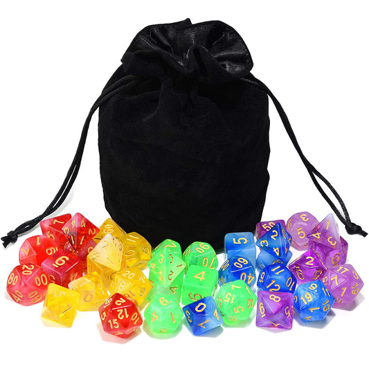 Assorted 5 Colors Polyhedral Dice Set Translucent with Black Drawstring Bag Great for Dungeons and Dragons DND RPG MTG Table Games