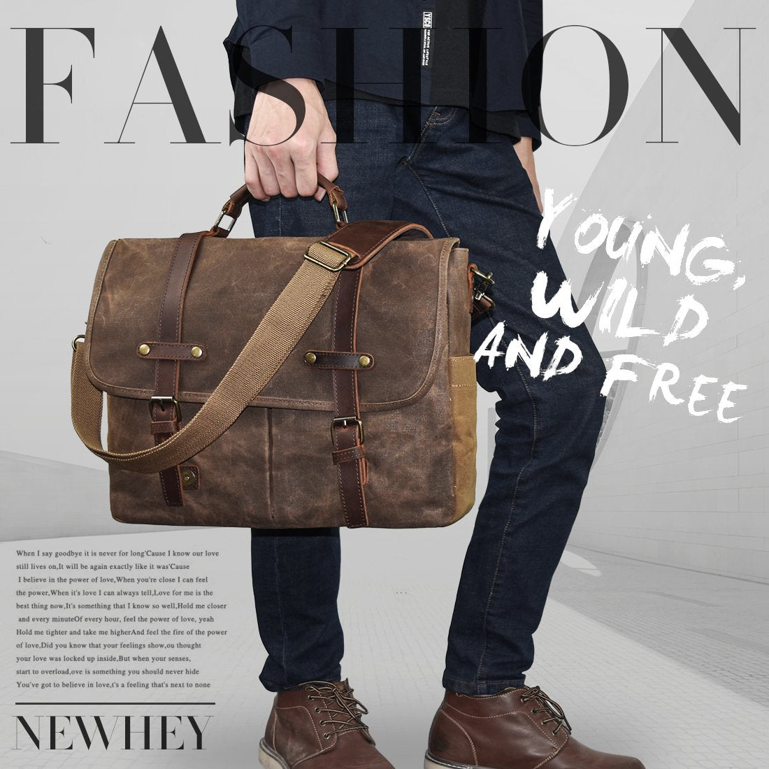 NEWHEY Mens Laptop Shoulder Canvas Messenger Bag Waterproof Computer Briefcase Notebook Vintage Satchel Designer School Work Bags Brown 15.6 Leather