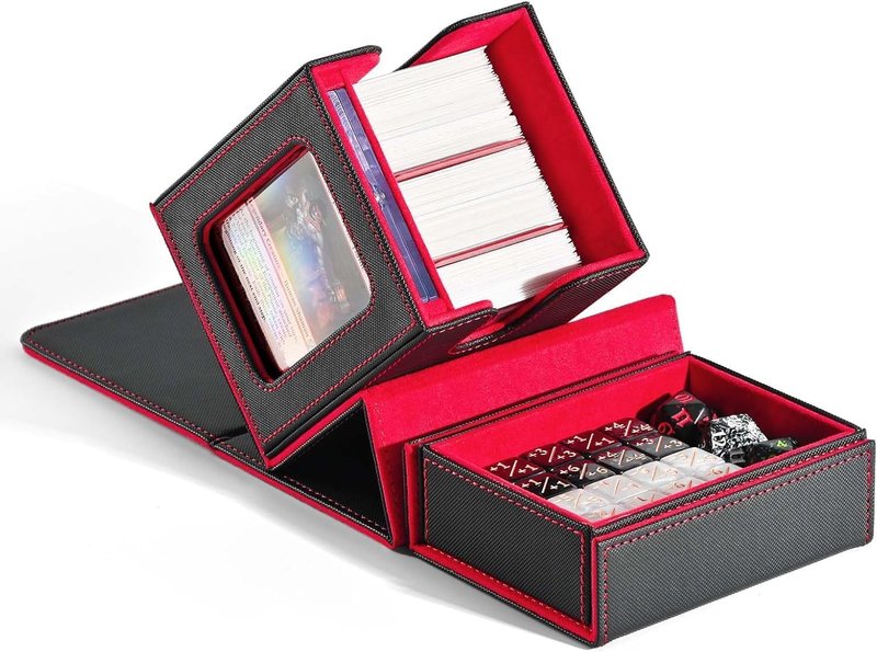 MTG Commander Deck Box - Holds 100 Double-Sleeved Cards with Dice Tray & Magnetic Card Holder | Black & Red