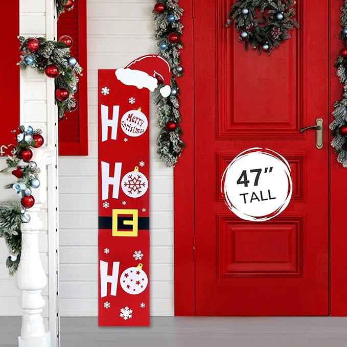 HOMCDALY Wooden Santa Welcome Sign for Front Porch and Door, Outdoor Christmas Porch Decor and Farmhouse Decorations (47in)