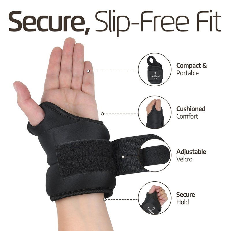 LoGest Wrist Weight with Thumb Loops & Hook-and-Loop Closures - 1lb, 2lbs, 2.5lbs, 3lbs - Sold in Pairs - Comfortable & Secure Neoprene Wrist Weights for Walking, Running, Cardio, Physical Therapy (2LB Pair Black)