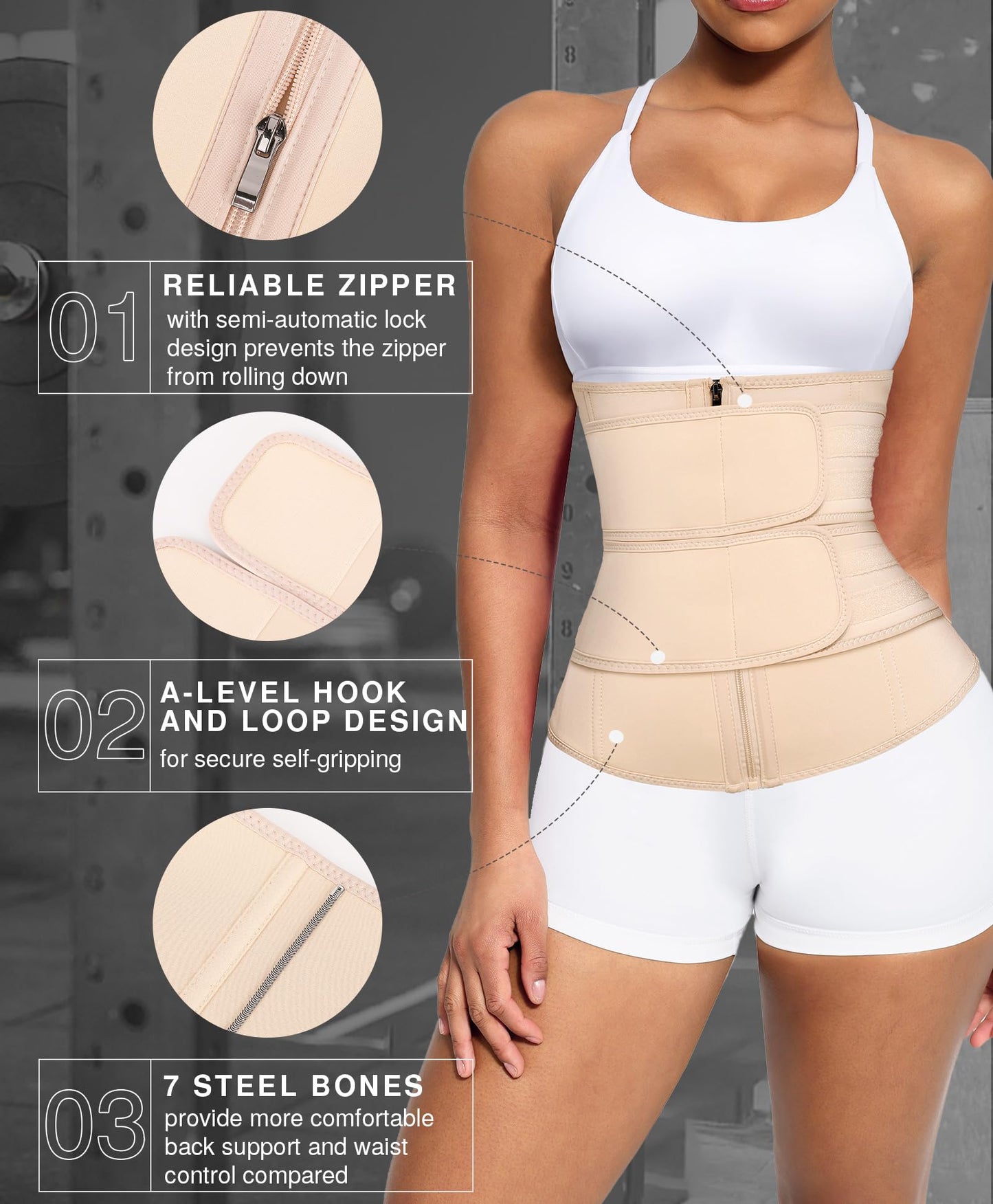 Lover-Beauty Waist Trainer for Women Workout Trimmer Corset with 2 Belt With Zipper Steel Bone Tummy Control Cincher