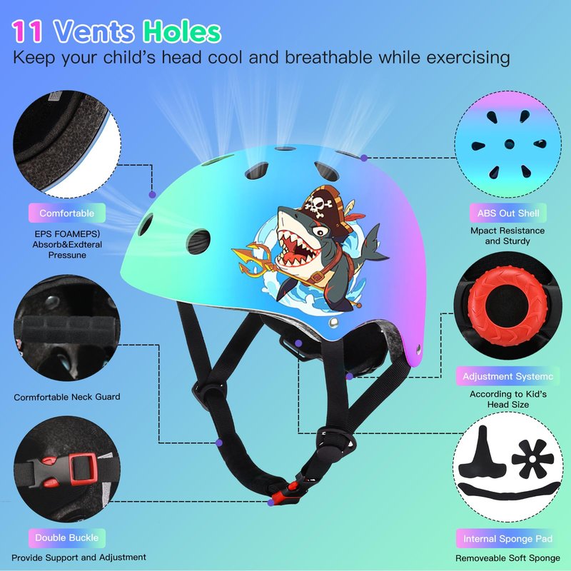BiutiMama Toddler Helmet Kids Bike Helmet Set for Boys Girls, CPSC Certified Adjustable Skateboard Helmets, Protective Gear Set Knee Elbow Wrist Pads for Bicycle Balance, Roller, Scooter, Cycling