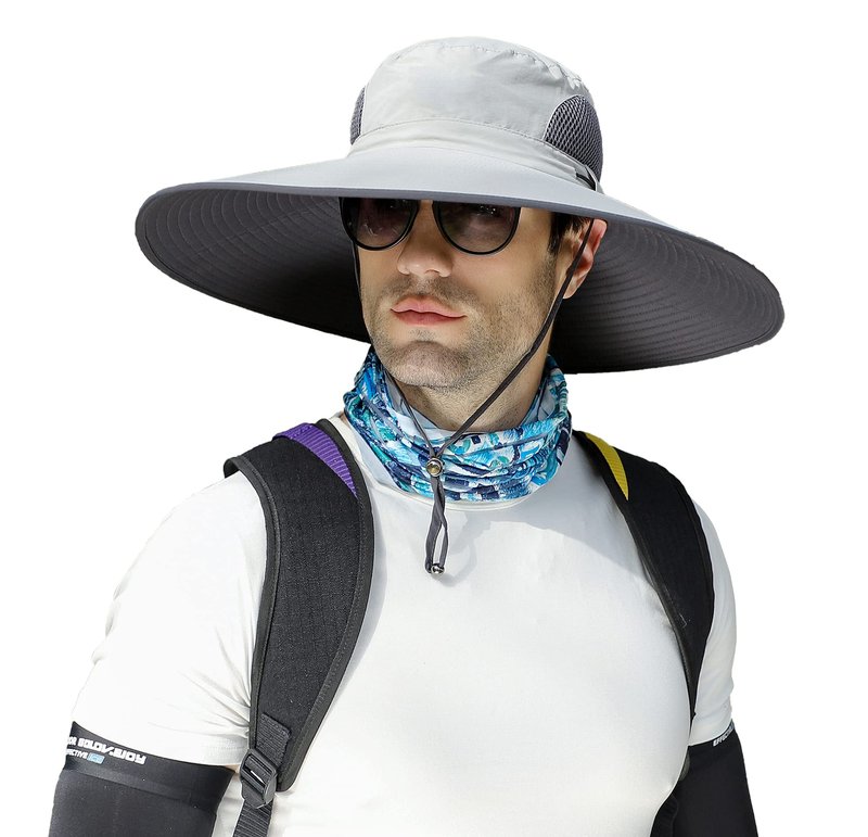Leotruny Men Wide Brim Sun Hats UPF50+ Waterproof Breathable Bucket Hat for Fishing, Hiking, Camping (C04-light Grey)