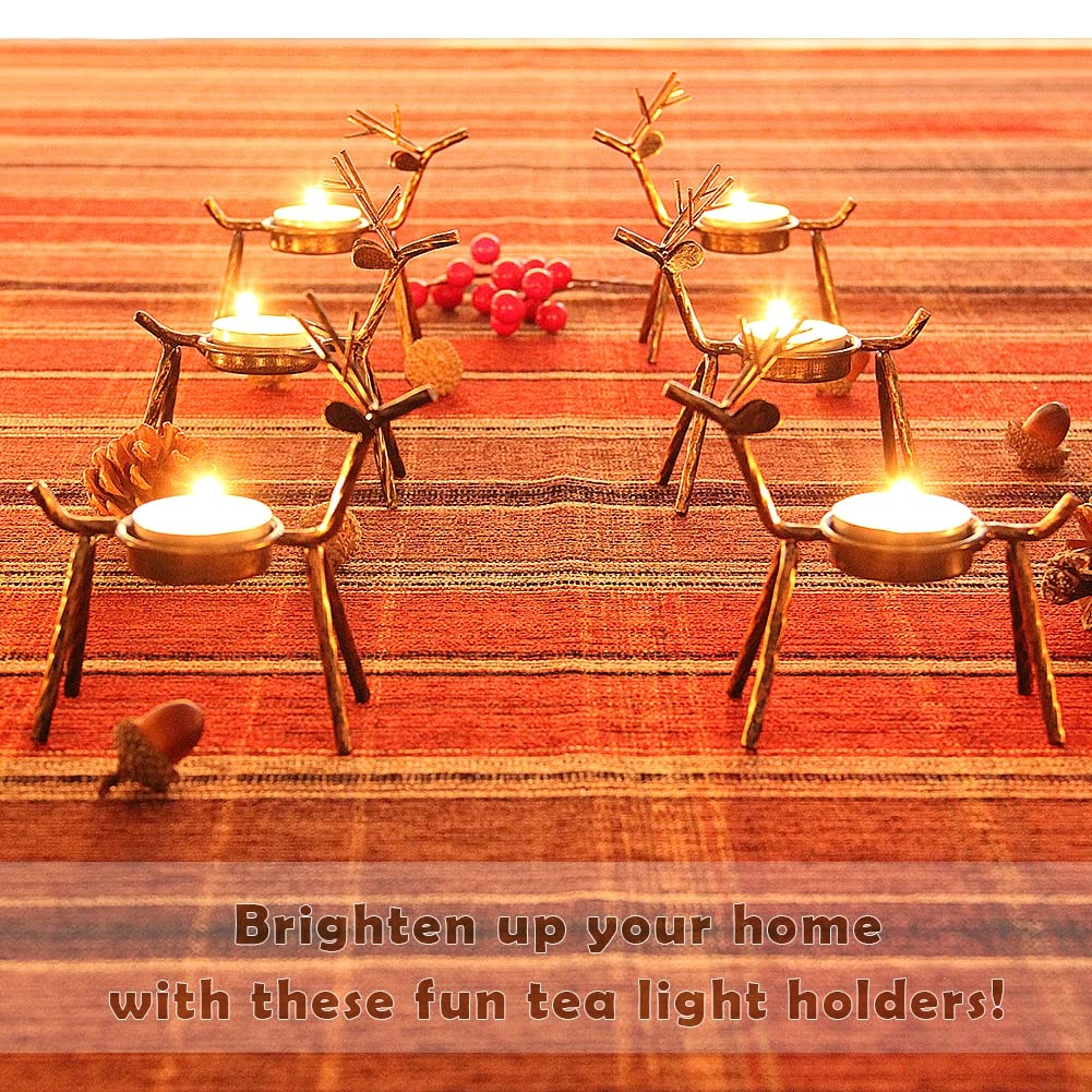 FORUP 6 Pack Metal Reindeer Tea Light Candle Holders, Christmas Home Decoration