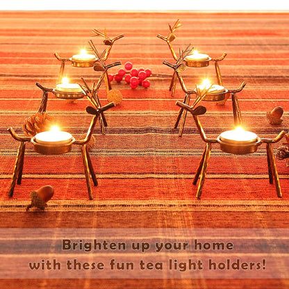 FORUP 6 Pack Metal Reindeer Tea Light Candle Holders, Christmas Home Decoration