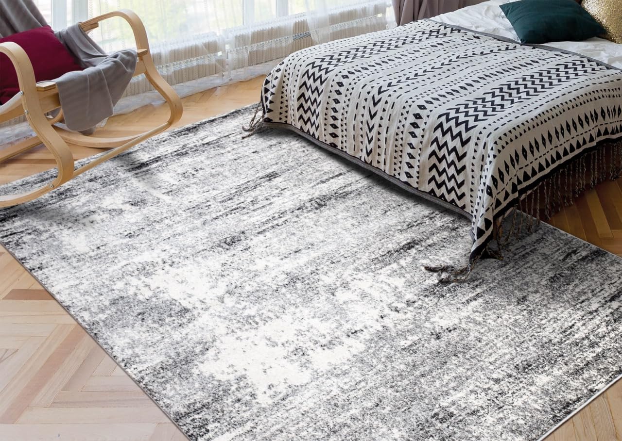 Keen Home Design Area Rugs - Non-Shedding, Thick Pile Abstract Rugs for Kitchen, Living Room, Bedroom, Dining Room, Entryway (Abstract Cream/Grey, 7'3" x 10'2")