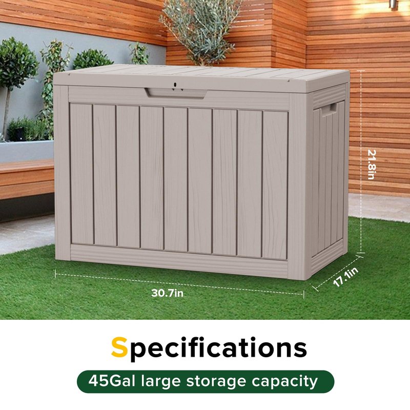 MAIUSCOLI 45 Gallon Outdoor Deck Box, Lockable Waterproof Outdoor Storage Boxes For Garden Tools,Indoor Cushions,Accessories Outside Storage Resin Weatherproof Container(Grey)