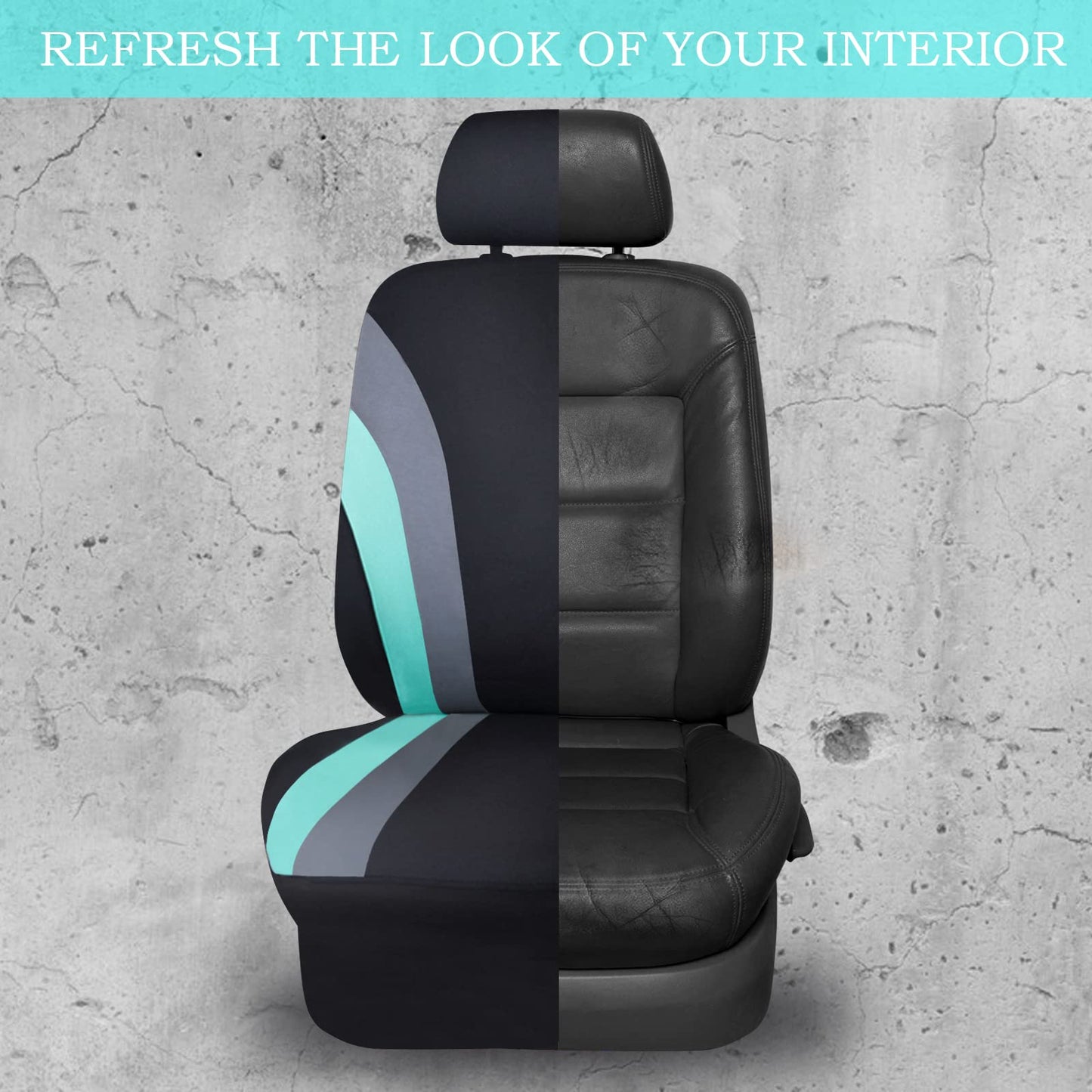 CAR PASS Line Rider Sporty Cloth 11PCS Universal Fit Car Seat Cover -100% Breathable with 5mm Composite Sponge Inside,Airbag Compatible,3zipper Bench(Full Set, Black and Mint)