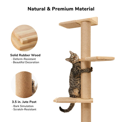 FUKUMARU Tall Cat Tree, 5 Tier Floor to Ceiling Cats Tower, Wall-Mounted Kitten Scratching Post, Wild Simulation Kittens Wall Shelves, Suitable for Climb, Scratch, Lookout and Play