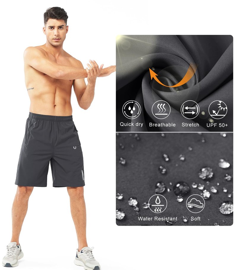 NORTHYARD Men's Athletic Running Shorts Gym Workout 7"/9"/5" Quick Dry Lightweight Sports Basketball Tennis 3 Zipper Pockets DARKGREY-9inch XL