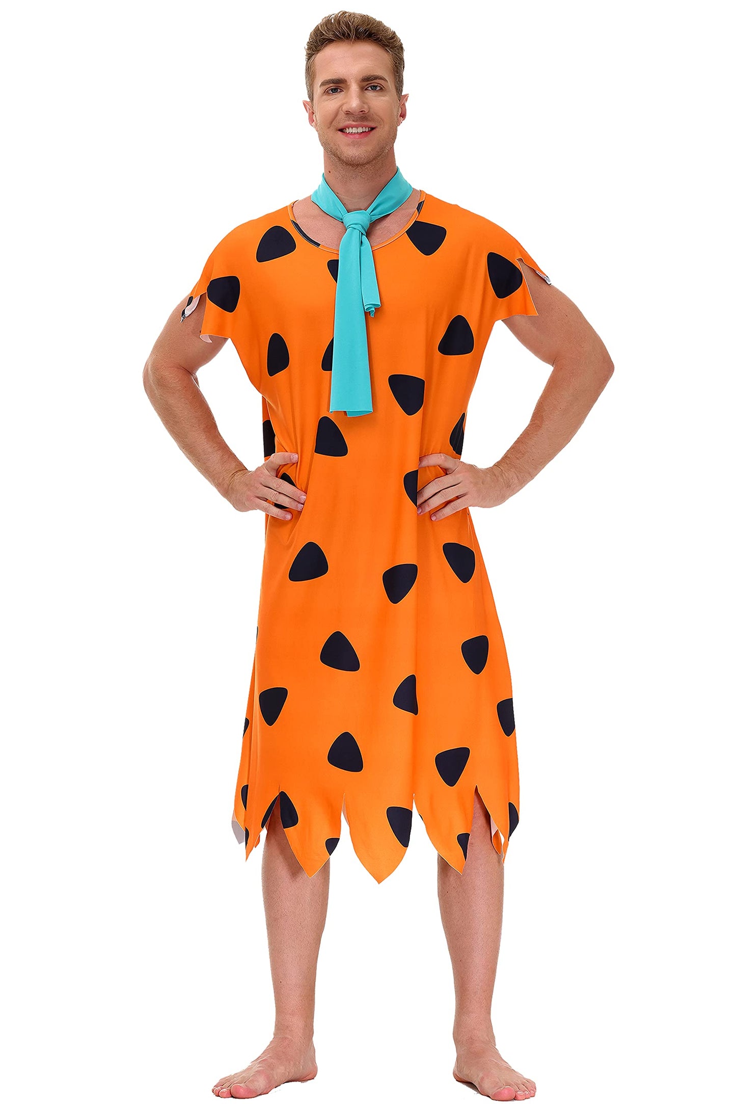 Mens Caveman Family Costume Halloween Cosplay Adult Couple Matching Party Outfit Orange Tunic XL