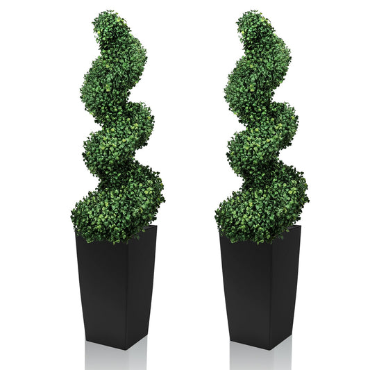 Mavis's Diary 4FT Artificial Spiral Topiary Trees, Set of 2 UV Resistant Faux Boxwood Plants in Square Planter, Indoor Outdoor Fake Shrubs for Front Porch, Entryway, Patio, Home Decor