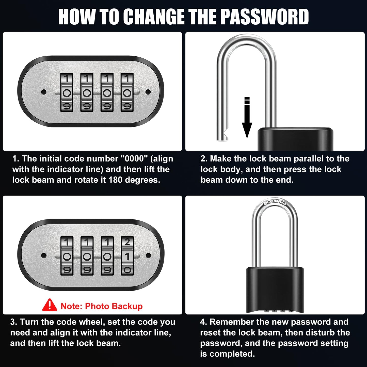 2.5in Long Shackle Combination Lock, Diyife Large Outdoor Weatherproof Padlock, Design of Hidden Password & High Security, Resettable Combination Lock for Locker, Home, School, Garage, Gate, Garden