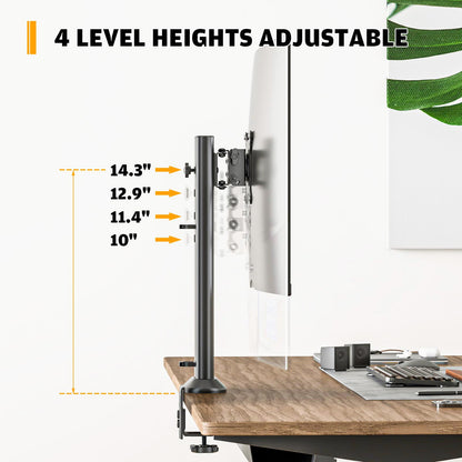 HEMUDU Single Desk Monitor Arm Mount Stand Fit for 13 inch to 32 inch Flat Curved Computer Screen with Swivel, Height Adjustable, Rotation,Holds up to 77lbs, Black