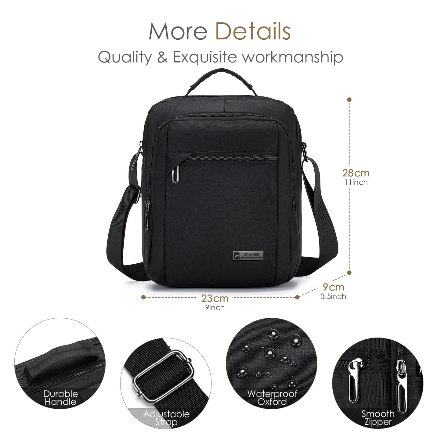 SPAHER Men Handbags Shoulder Bags Messenger Business Bag Crossbody Satchel Sling Waterproof Travel Bag Daily Man Bag Gift with Adjustable Shoulder Strap for Ipad