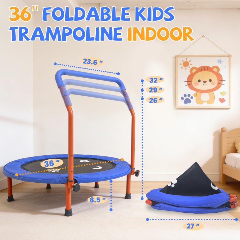ACWARM HOME 36" Trampoline for Kids - ASTM Certified Foldable Toddler Trampoline Indoor/Outdoor, Mini Rebounder with Foam Handle, Safe Quiet Stable, Easy to Assemble, Gift for Kids