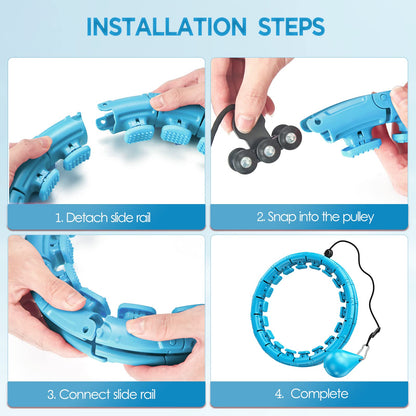 APzek Weighted Exercise Hoop Plus Size, 32 Detachable Knots for Adults & Beginners, 2 in 1 Abdomen Fitness Massage Non Fall Smart Hooola Hoop with Auto Spinning Ball