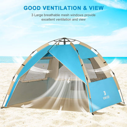 G4Free Deluxe XL Pop Up Beach Tent, 3-4 Persons Easy Setup Sun Shelter Canopy with UPF 50+ UV Protection Extral Wide 70.9 in