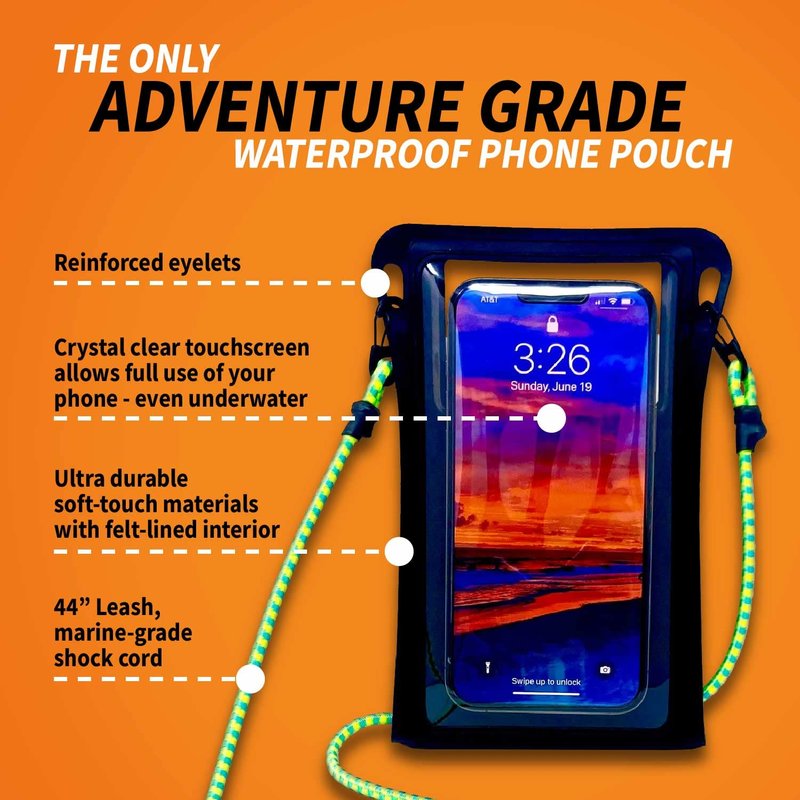 Stash7 Waterproof Phone Pouch w/Long Lanyard | IPX8 Adventure Grade Cellphone Dry Bag Case, Fits iPhone 15 Pro Max,14 Pro Max, 13 Pro Max, XS, XR, Galaxy S21, for Snorkeling, Kayaking, Cruise Black