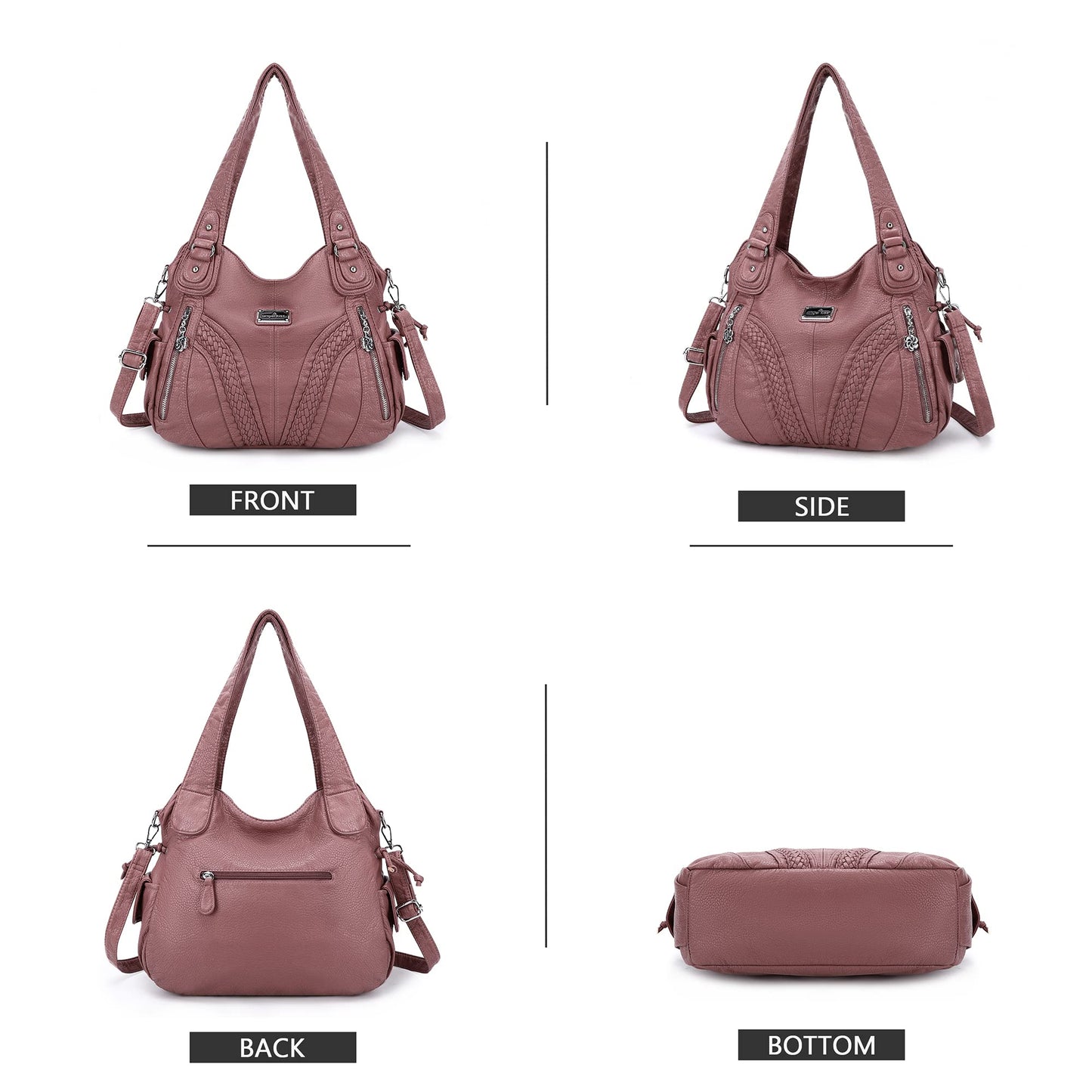 Purses and Handbags Women Fashion Tote Bag Shoulder Bags Top Handle Satchel Purses Washed Synthetic Leather Handbag, 1-1#d.pink, 13.8 * 4.7 * 11.8 inches
