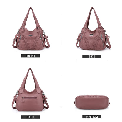 Purses and Handbags Women Fashion Tote Bag Shoulder Bags Top Handle Satchel Purses Washed Synthetic Leather Handbag, 1-1#d.pink, 13.8 * 4.7 * 11.8 inches