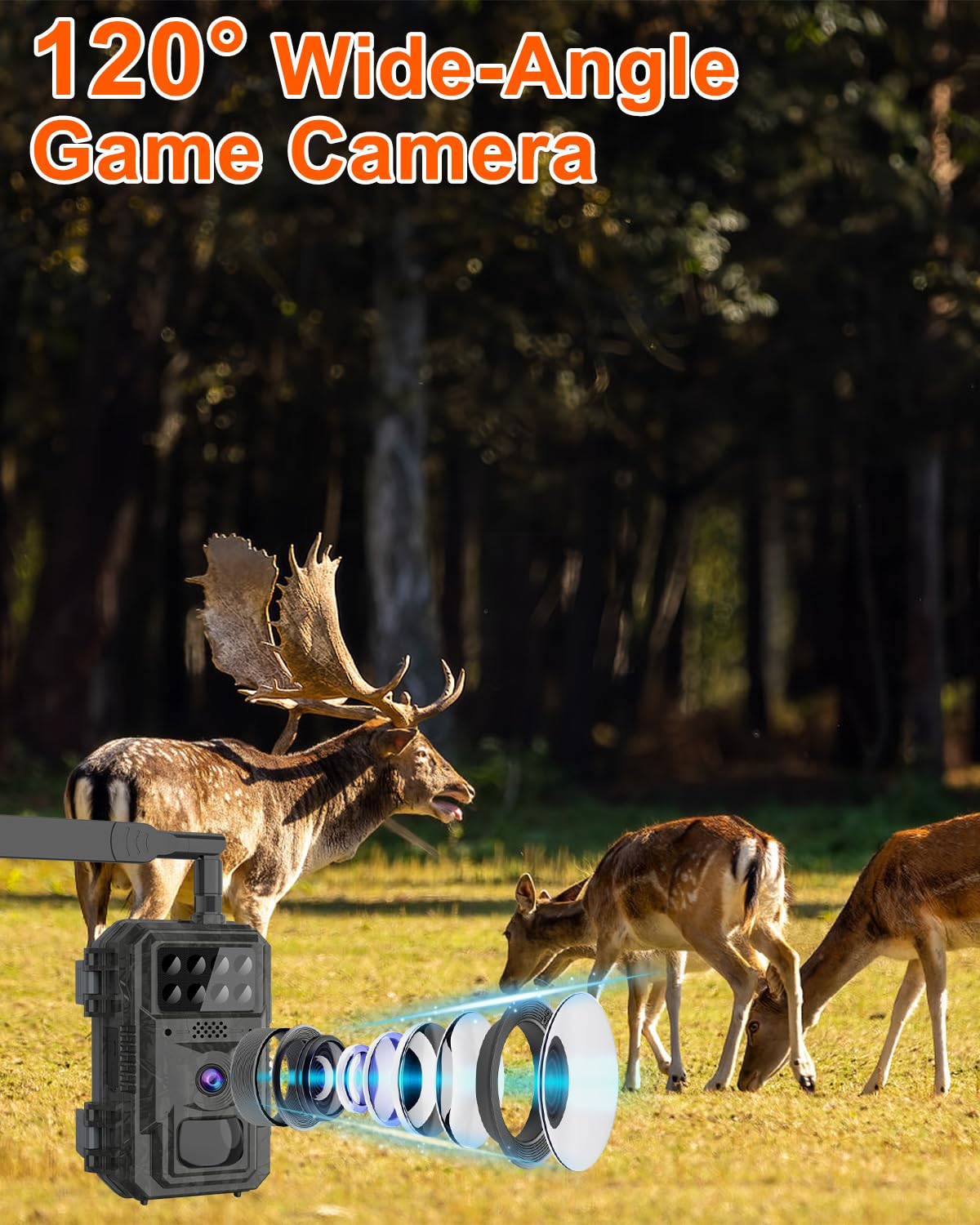 Vatony 4G Cellular Trail Camera-with 4K 48MP Wide Angle 120 Degree,Night Vision up to 100FT, Solar Powered Hunting Camera with SD Storage, IP68 Waterproof, Motion Activated Wildlife Camera