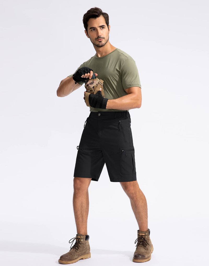 Pudolla Men's Hiking Cargo Shorts 9" Lightweight Outdoor Work Shorts for Men Travel Golf Camping Casual with 5 Zipper Pockets(Black X-Large)