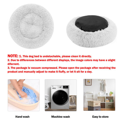Calming Dog Cat Donut Bed - 19.7in Fluffy Plush Puppy Kitten Cuddler Round Bed, Warm and Soft Pet Cosy Anti Anxiety Beds with Non-Slip Bottom and Washable (M-50CM, Grey)