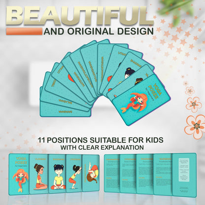 Abtech Yoga Mat for Kids - Mermaid Design for Girls - Comfortable, Chemical Free, Non-Toxic, Non-Slip Mat - 60 x 24 x 0.2 In. w/ 12 Yoga Cards for Kids - Cute Carrier Bag - Blue, Age 3-12