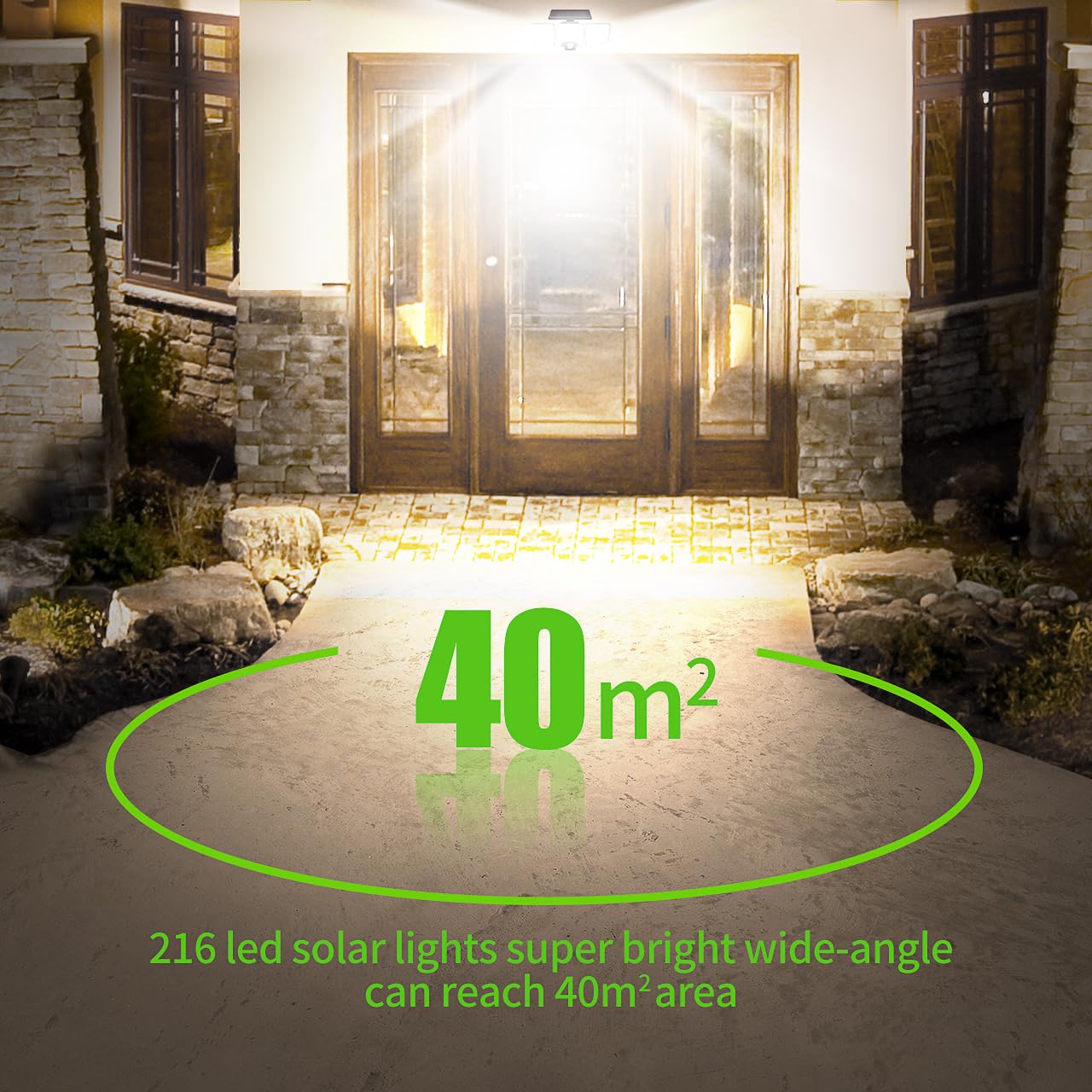 CLAONER Solar Lights Outdoor, Upgraded 216 LED Motion Sensor Security Light with 360° Wide Lighting Angle, Easy to Install, IP65 Waterproof Durable Solar Powered Flood Lights for Outside 2 Pack
