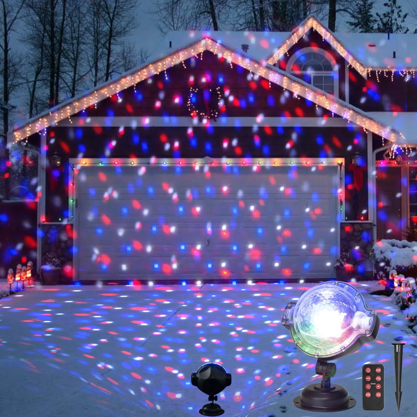 EAMBRITE Christmas Projector Lights Outdoor Multicolour Rotating Falling Snow Projector Moving Points Projection Lights Outside Christmas Decorations for House Garden Party