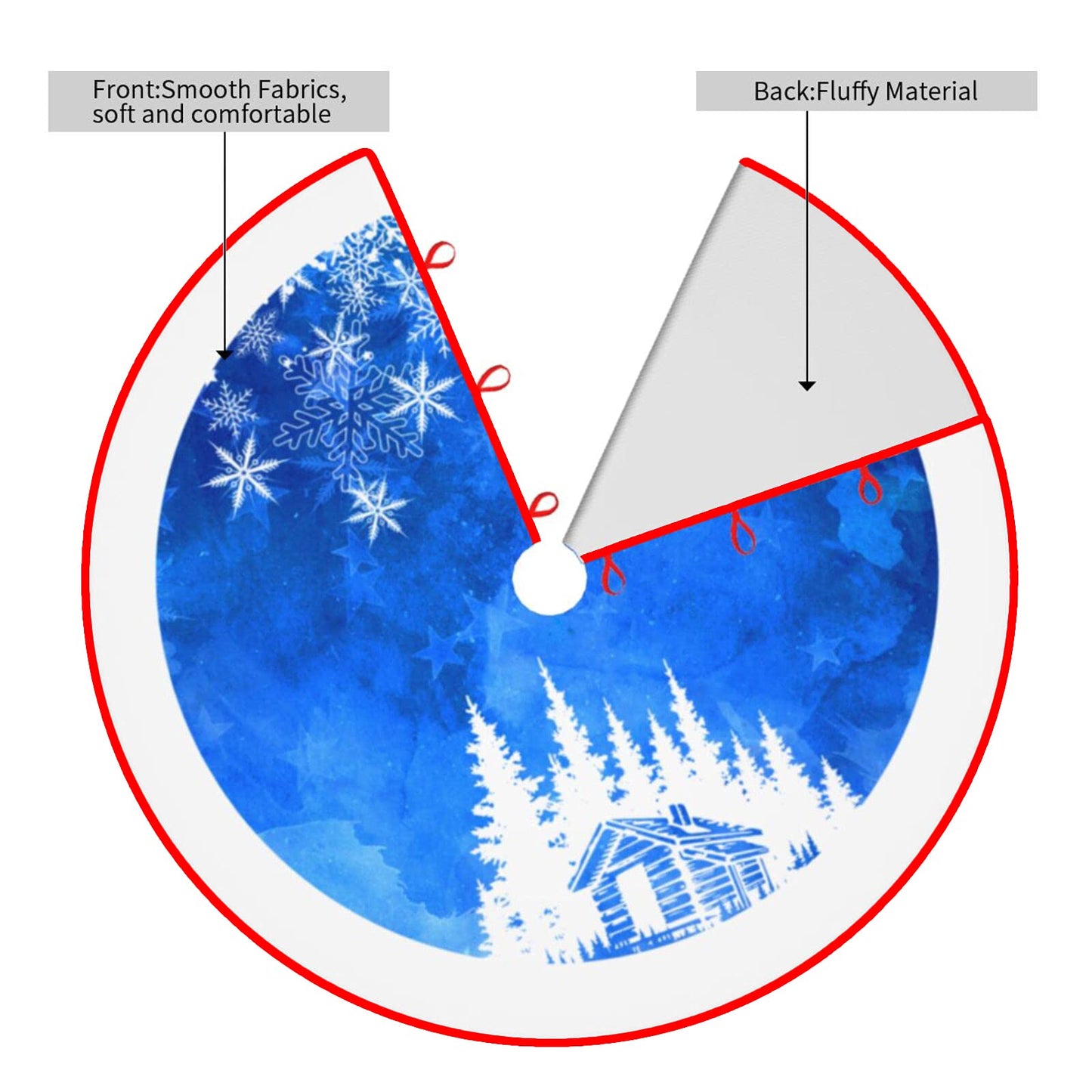 48 Inches Blue Christmas Tree Skirt Rustic Thick Xmas Tree Skirt with Snowflake Winter Happy New Year Decoration for Home Holiday Party