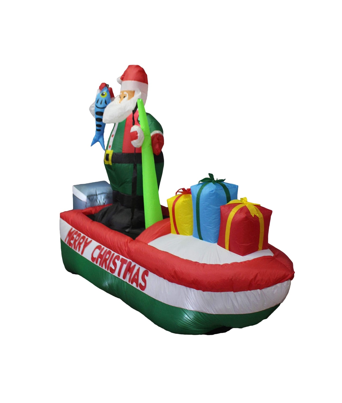 8 Foot Long Inflatable Santa Claus on a Fishing Boat