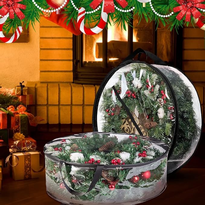 ProPik Christmas Wreath Storage Bag 36" - 2 Pack Clear Christmas Wreath Storage Container- Garland Holiday Artificial Wreath Storage Holder - Water Proof Transparent PVC (36 Inch, Black)