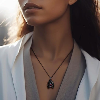 Distance Halloween Gifts Bat Necklace for Women, Pink Opal October Birthstone Pendant 925 Sterling Silver Necklace, Birthday Christmas Jewelry Gifts for Women/Wife/Girlfriend