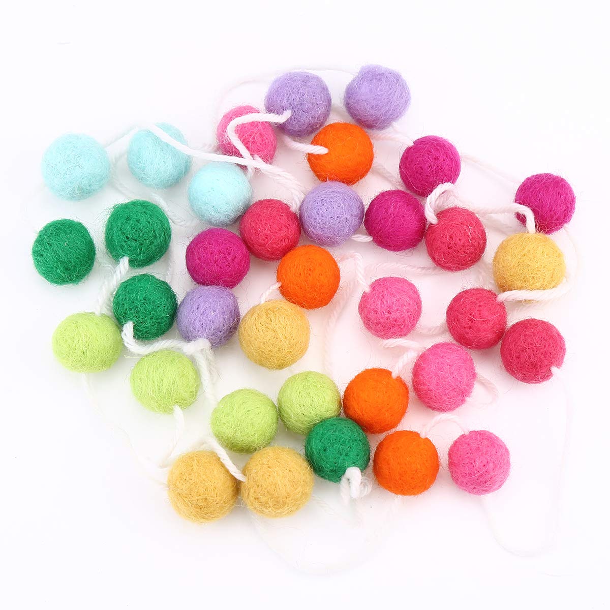 36PC 9.8 Feet Felt Wool Balls Garland 4/5 Inch Hanging String Kit for Christmas Tree Garland Holiday Decoration Birthday Wedding Baby Shower Party Wall Decorations