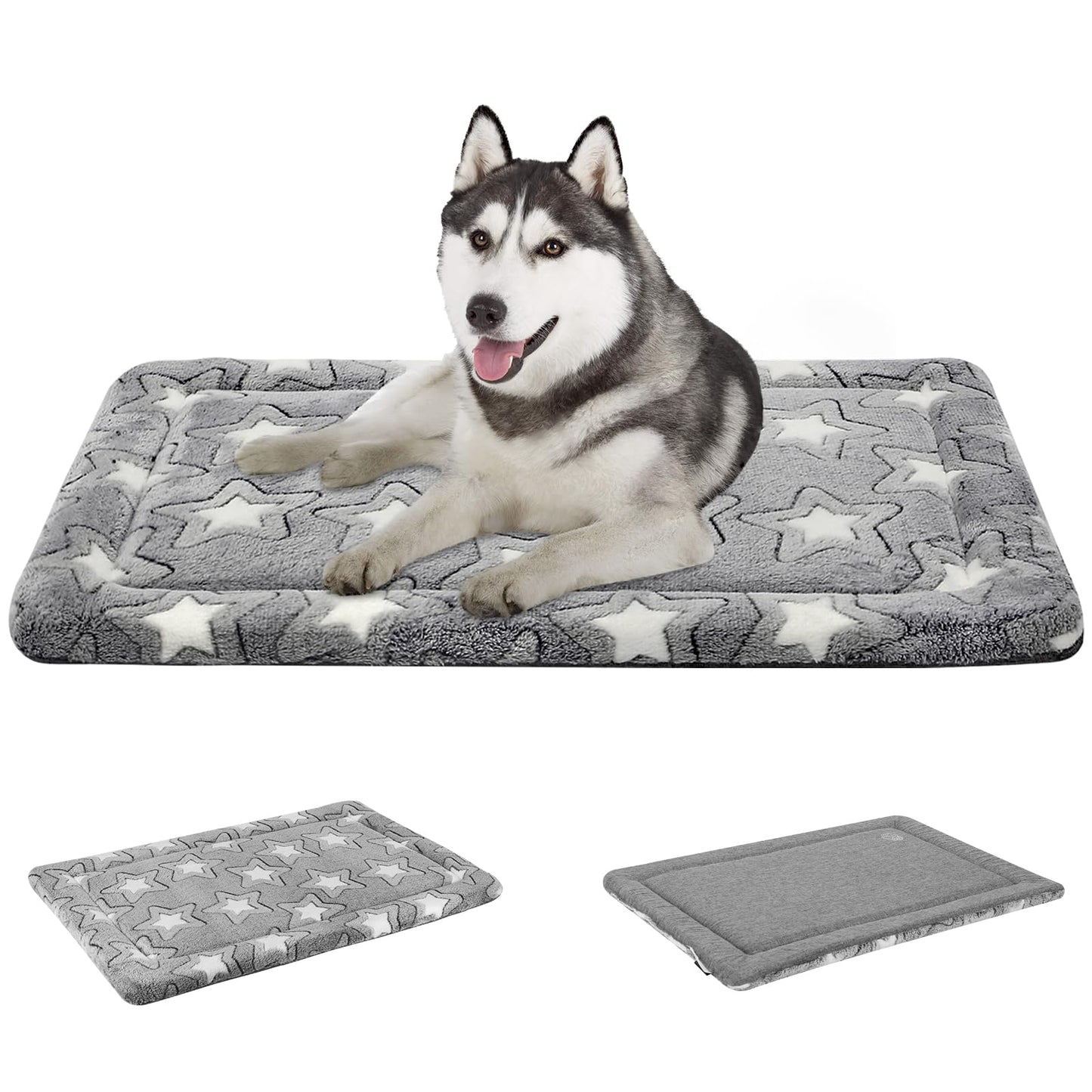 EMPSIGN Dog Bed Mat for Dog Cage (92 * 61 * 2.8cm, Dog Bed Pad Reversible (Cool & Warm), Machine Washable, Pet Sleeping Mat for Medium to Large Dogs, Grey, Star Pattern