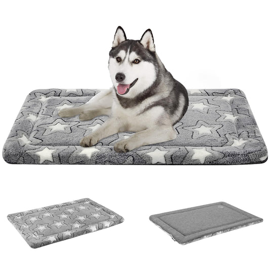 EMPSIGN Dog Bed Mat for Dog Cage (92 * 61 * 2.8cm, Dog Bed Pad Reversible (Cool & Warm), Machine Washable, Pet Sleeping Mat for Medium to Large Dogs, Grey, Star Pattern