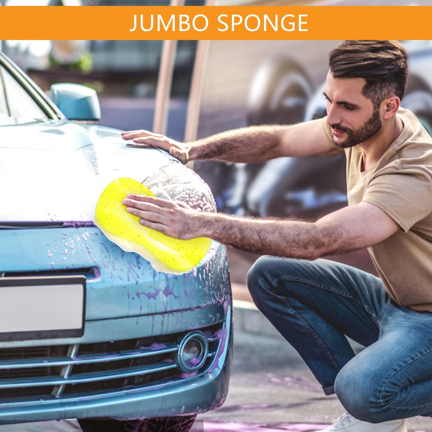 2 Pack Car Sponges,Jumbo Sponges For Car Cleaning,Anti Scratch Technology for Car Exterior & Window Washing- Perfect For Wheels, Windscreen & Bodywork (2 Yellow Jumbo Car Sponge)